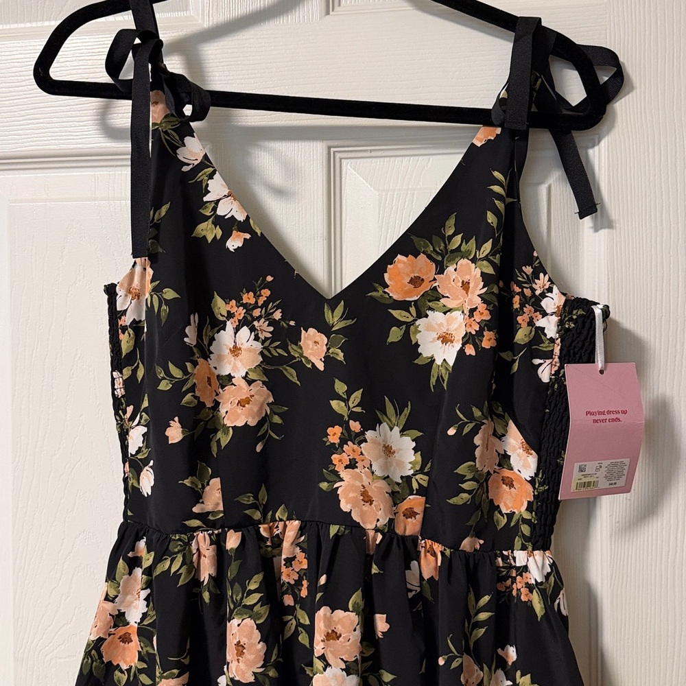 NWT Women’s Old Navy The Occasion Fit & Flare Taffetta Mini Dress L peach floral - Picture 4 of 6
